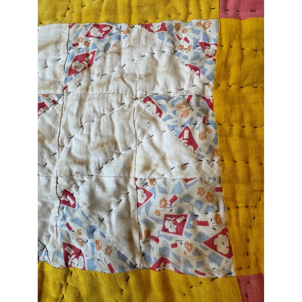 Vintage 1930-50s Grandma Made Cutter Quilt Flour Sack Cotton 80x71 Patchwork - Picture 9 of 11